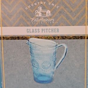 Country Chic Turquoise Adeline Glass Pitcher 1.59 Liter Entertainers Collection